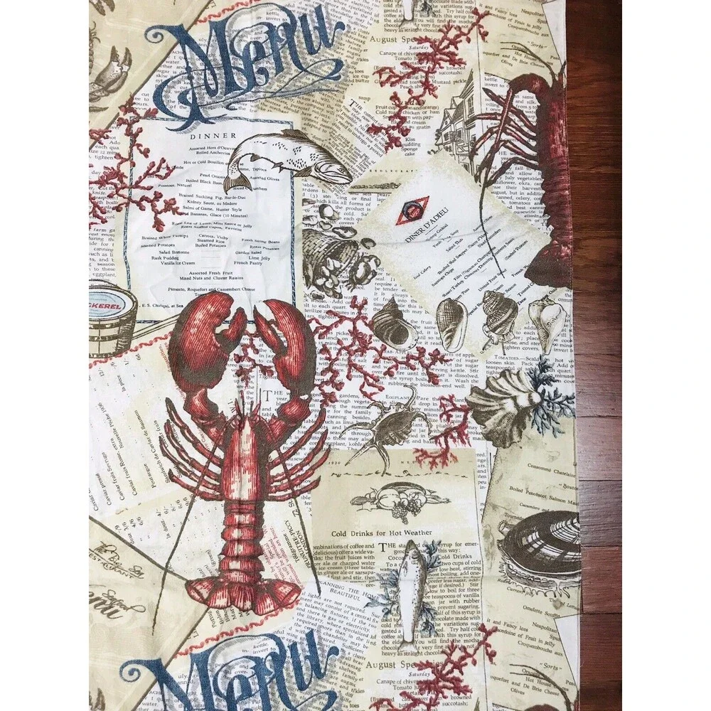 Pottery Barn Lobster Print Menu Seafood Table Runner Beach House Decor 24